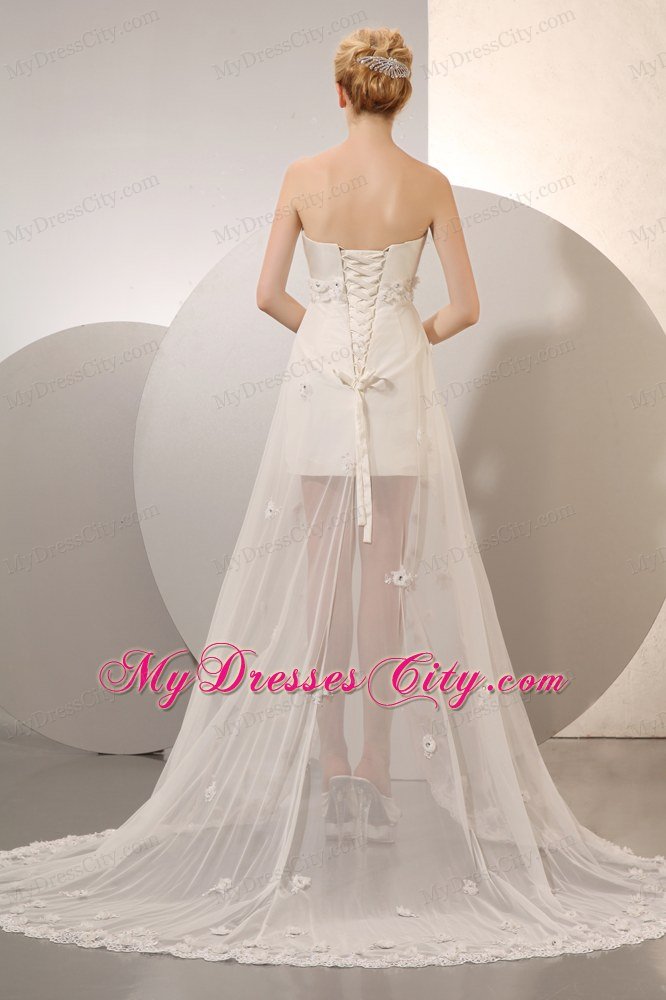 Front Short Back Long Dress Floral Embellishment Column Wedding Gown