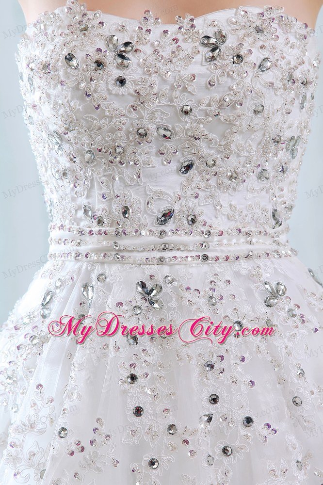 Pretty A-line Strapless Lace Appliques Beading Garden Wedding Dress