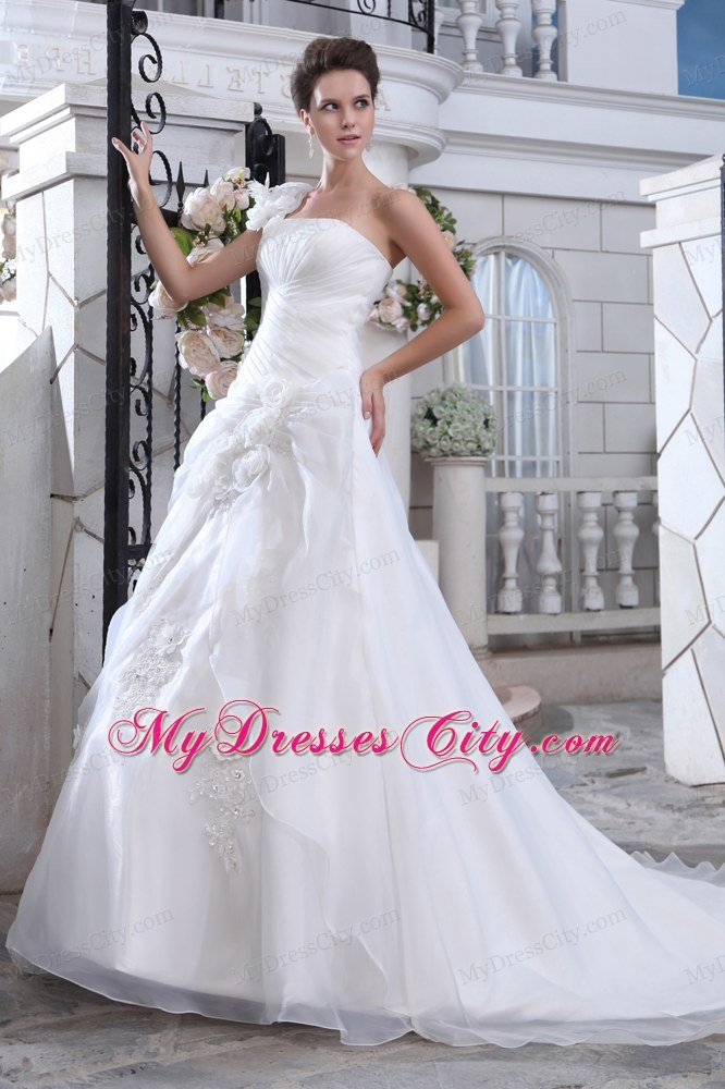 Floral Embellishment Flowers Single Shoulder Garden Wedding Gowns