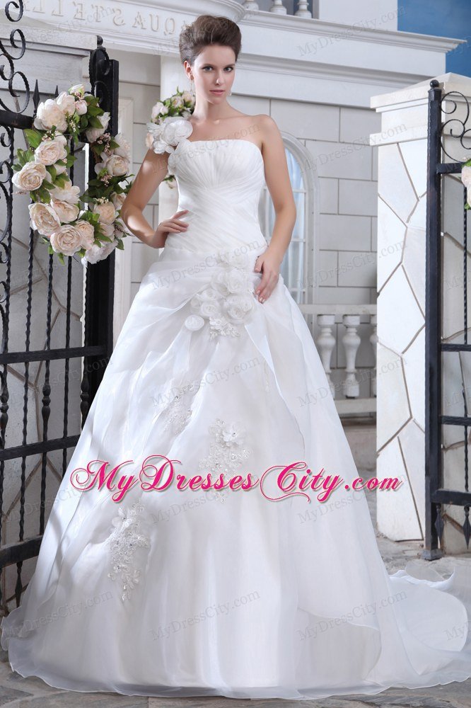 Floral Embellishment Flowers Single Shoulder Garden Wedding Gowns