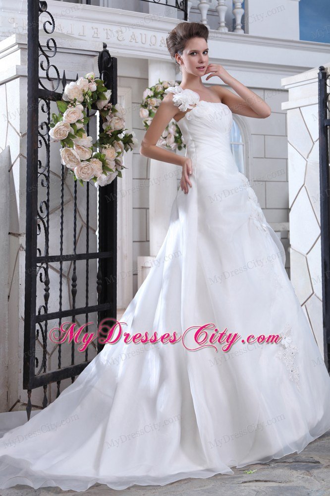 Floral Embellishment Flowers Single Shoulder Garden Wedding Gowns