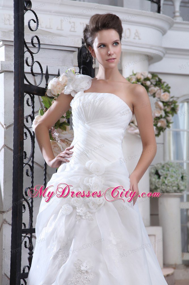 Floral Embellishment Flowers Single Shoulder Garden Wedding Gowns