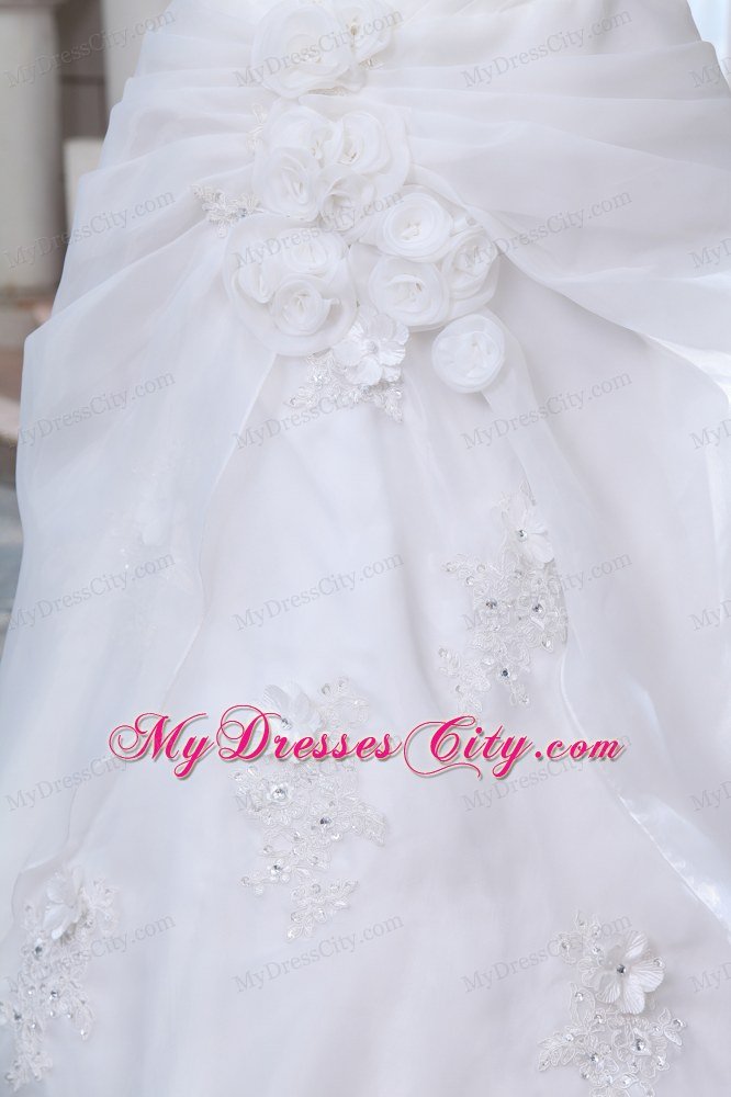 Floral Embellishment Flowers Single Shoulder Garden Wedding Gowns