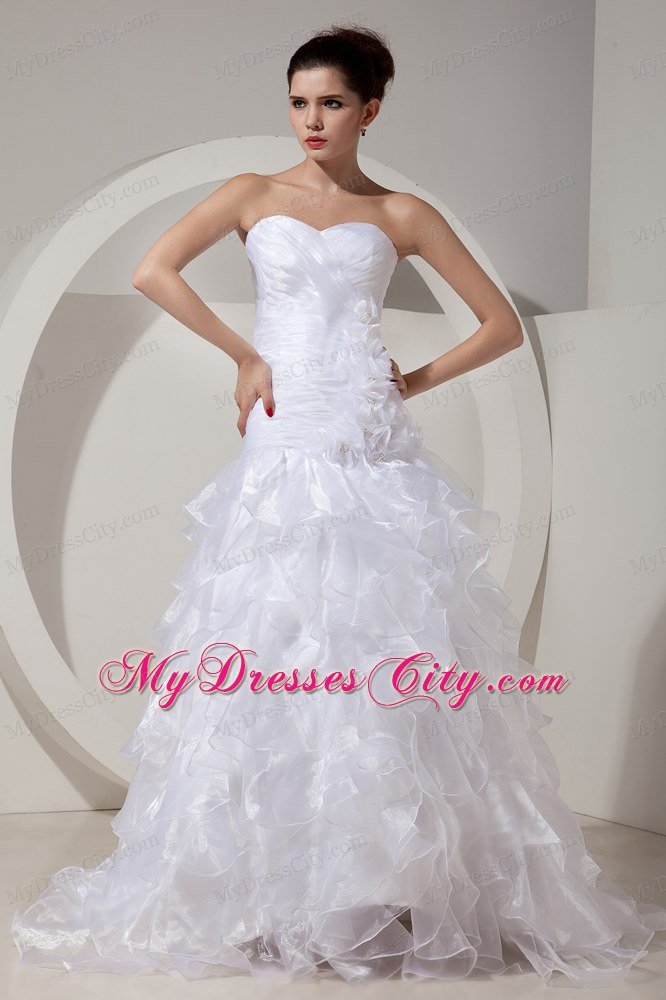 Popular Sweetheart Ruffled Sash Wedding Dress with Zipper Up Back