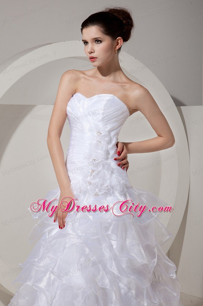 Popular Sweetheart Ruffled Sash Wedding Dress with Zipper Up Back