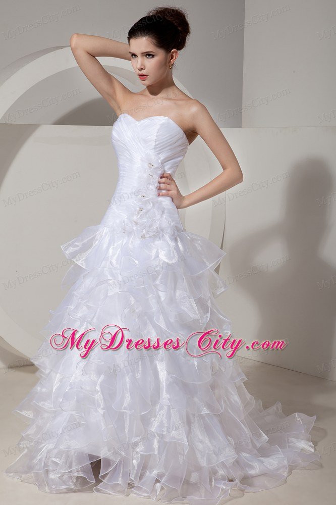 Popular Sweetheart Ruffled Sash Wedding Dress with Zipper Up Back