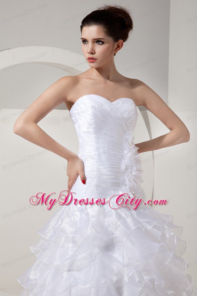 Popular Sweetheart Ruffled Sash Wedding Dress with Zipper Up Back