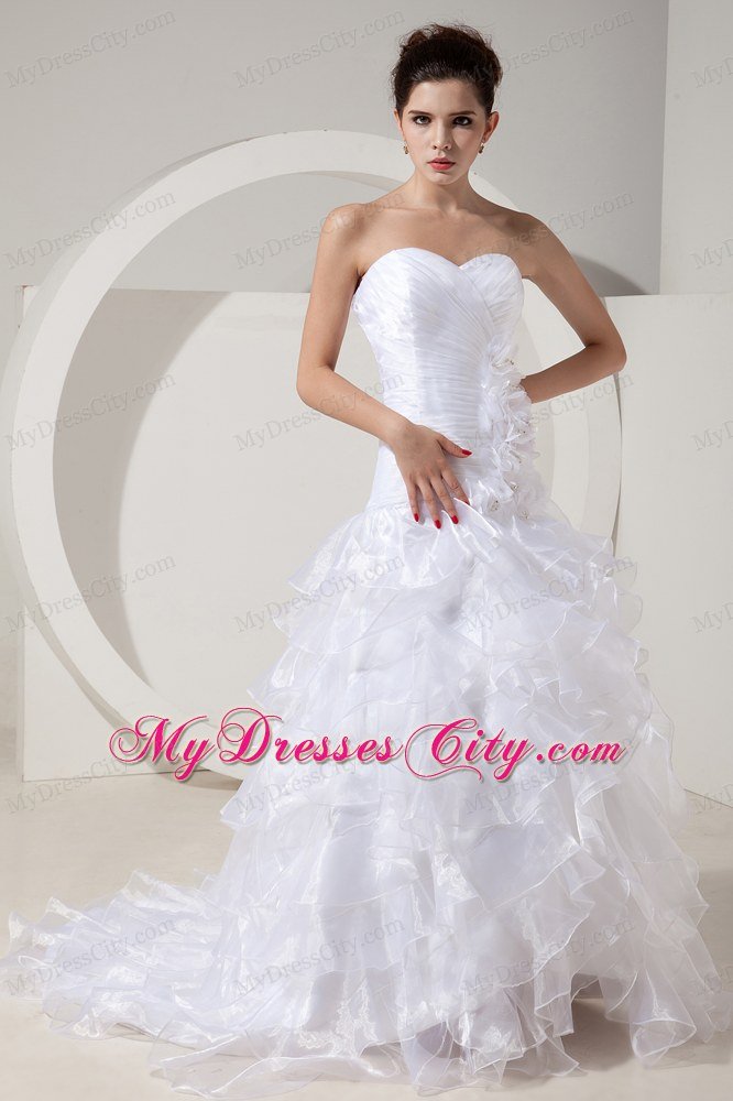 Popular Sweetheart Ruffled Sash Wedding Dress with Zipper Up Back