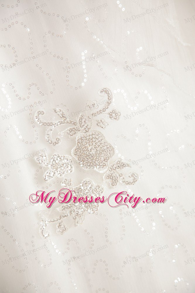 Puffy Strapless Chapel Train Appliques With Beading Wedding Dress