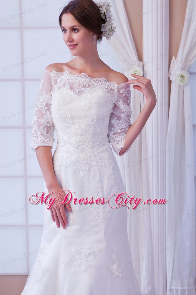 Sexy Mermaid Off The Shoulder Lace Half Sleeves Wedding Gown