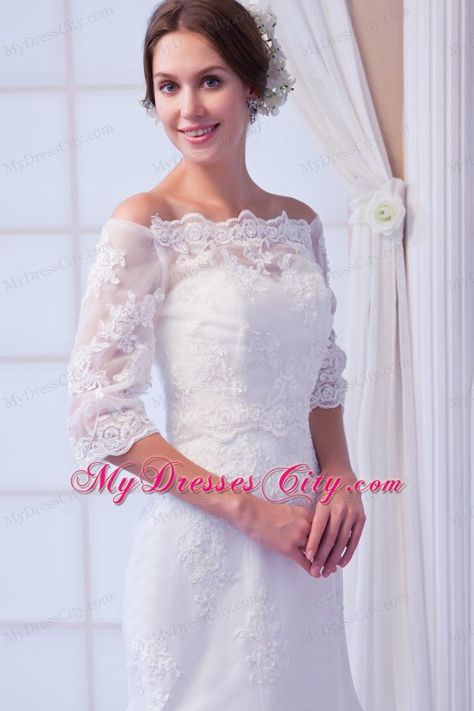 Sexy Mermaid Off The Shoulder Lace Half Sleeves Wedding Gown