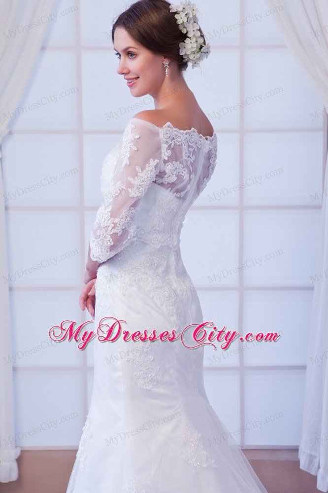 Sexy Mermaid Off The Shoulder Lace Half Sleeves Wedding Gown