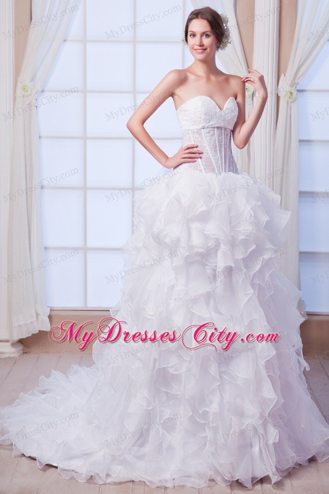 Transparent Sweetheart Beading A-line Wedding Dress with Ruffled