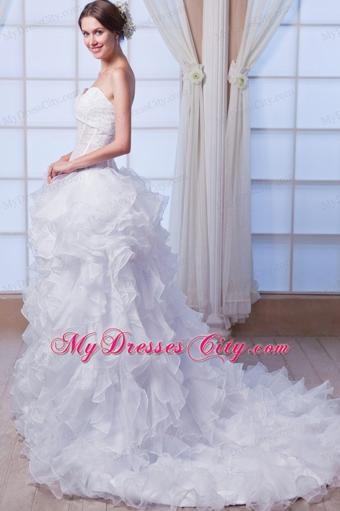 Transparent Sweetheart Beading A-line Wedding Dress with Ruffled