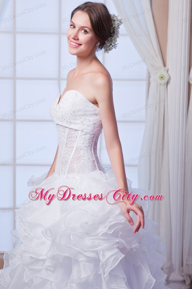 Transparent Sweetheart Beading A-line Wedding Dress with Ruffled