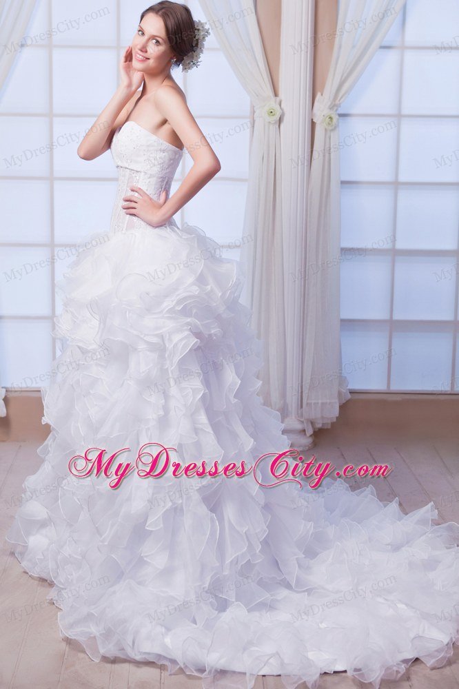 Transparent Sweetheart Beading A-line Wedding Dress with Ruffled