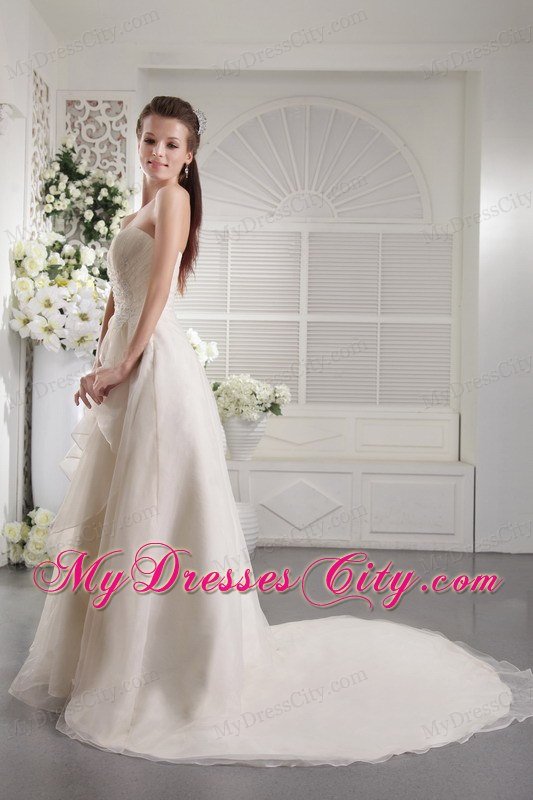 Column Strapless Court Train Beading Dropped Waist Wedding Gowns