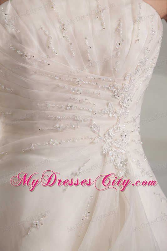 Column Strapless Court Train Beading Dropped Waist Wedding Gowns