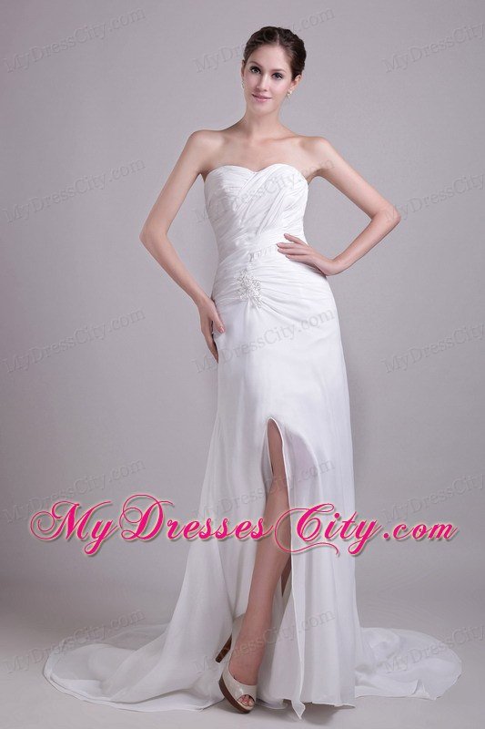 Elegant High Slit Empire Sweetheart Appliques Spring Wedding Dress