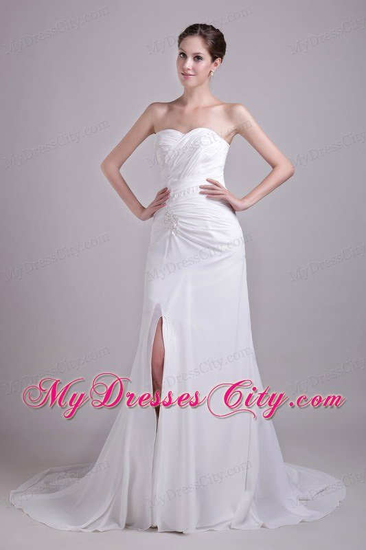 Elegant High Slit Empire Sweetheart Appliques Spring Wedding Dress