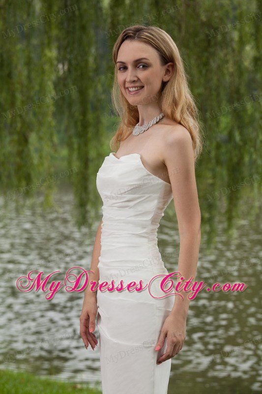 Column Strapless Mini-length Taffeta Beach Wedding Dress