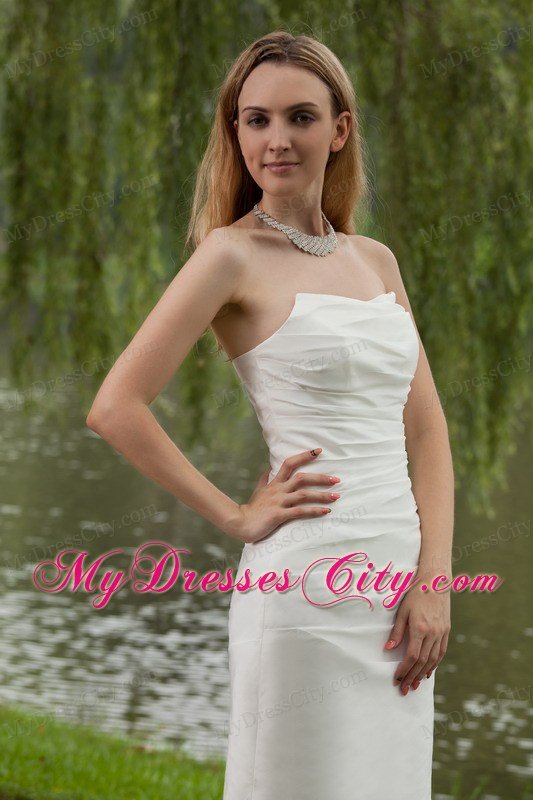 Column Strapless Mini-length Taffeta Beach Wedding Dress