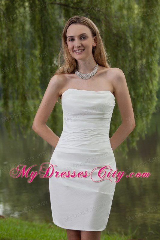 Column Strapless Mini-length Taffeta Beach Wedding Dress