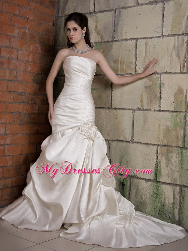 Mermaid Taffeta Hand Made Flower Chapel Train Bridal Dress