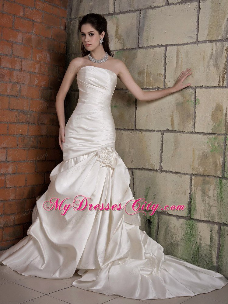 Mermaid Taffeta Hand Made Flower Chapel Train Bridal Dress