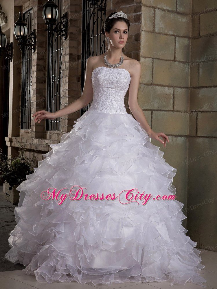 Strapless Ruffles Layered Lace and Organza Wedding Gown