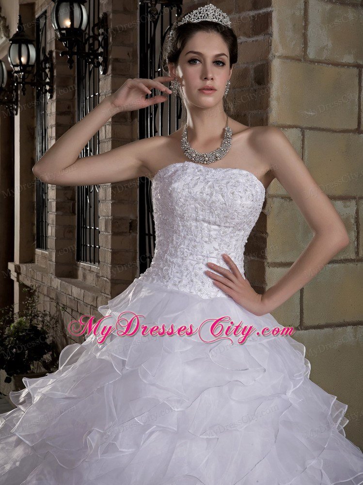 Strapless Ruffles Layered Lace and Organza Wedding Gown