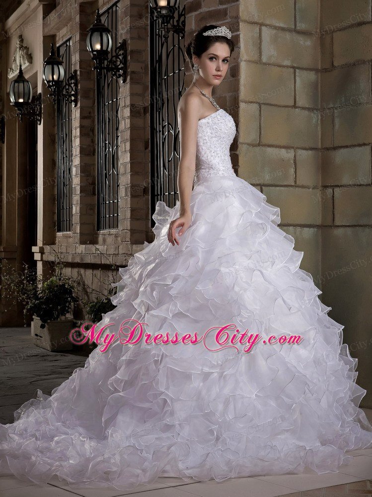 Strapless Ruffles Layered Lace and Organza Wedding Gown