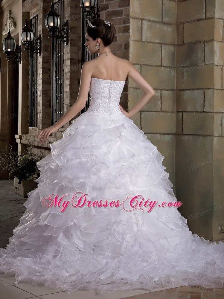 Strapless Ruffles Layered Lace and Organza Wedding Gown