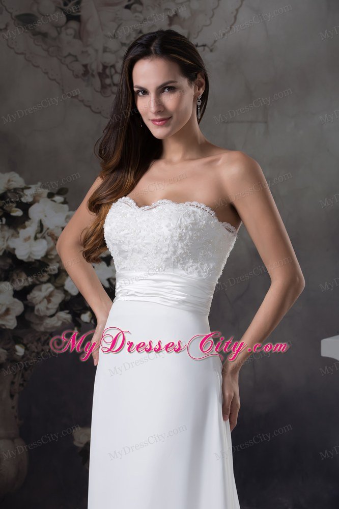 Lace Sweetheart A-line Brush Train wedding gown With Ruching