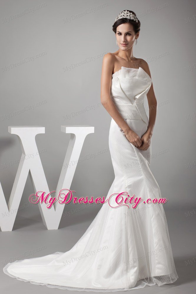 2013 Simple Stylish Mermaid Strapless Brush Train bridal dress