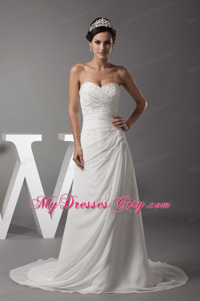 Appliques Ruched Sweetheart Wedding Dress With Lace Up Back