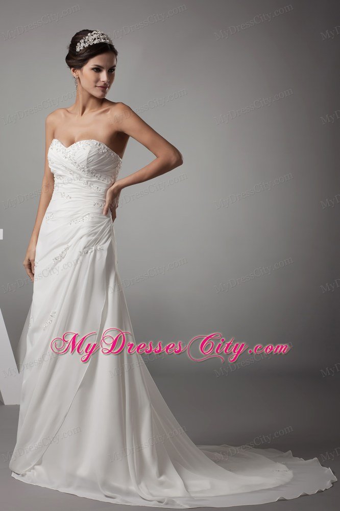 Appliques Ruched Sweetheart Wedding Dress With Lace Up Back