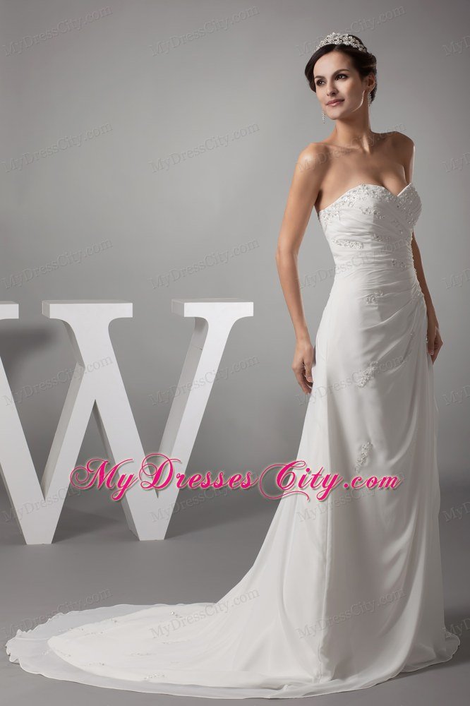 Appliques Ruched Sweetheart Wedding Dress With Lace Up Back