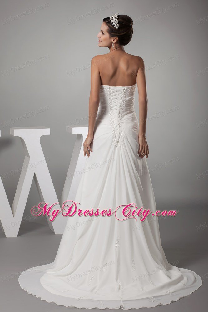 Appliques Ruched Sweetheart Wedding Dress With Lace Up Back