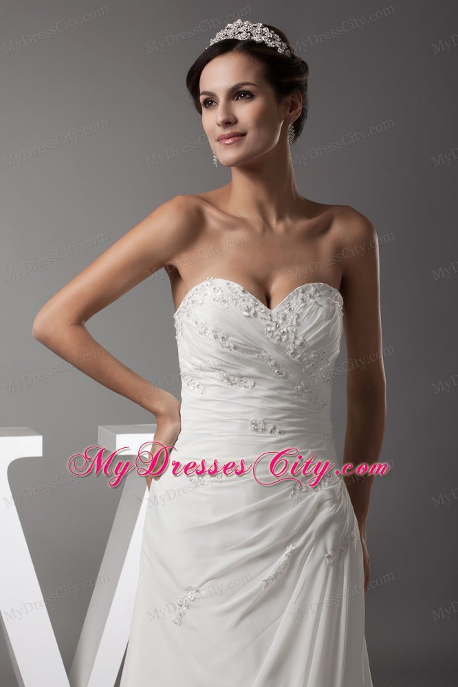 Appliques Ruched Sweetheart Wedding Dress With Lace Up Back