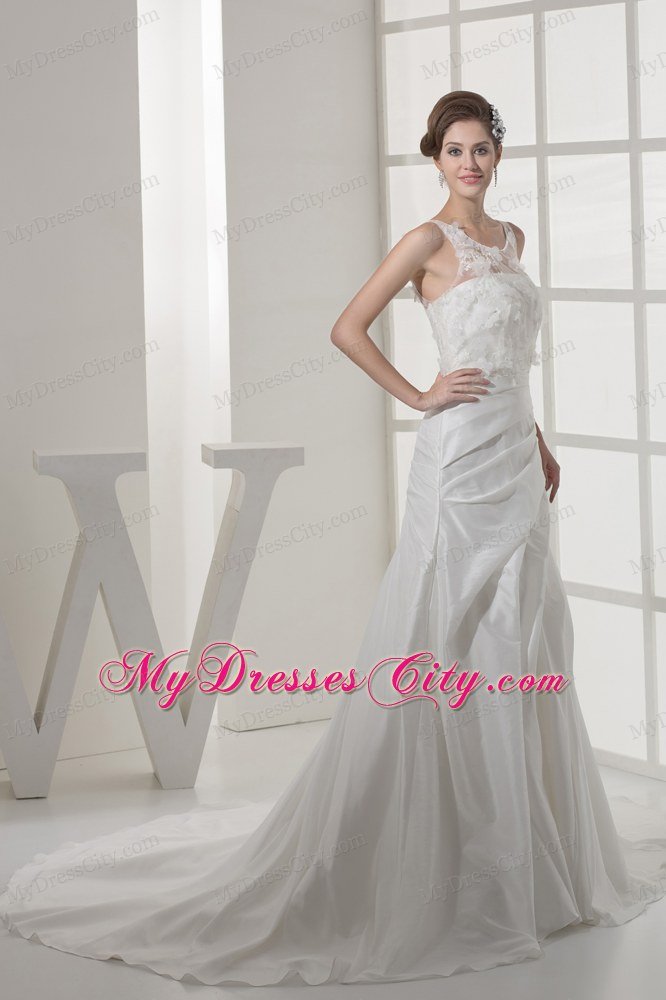 Elegant Lace Appliques Court Train Scoop Neck Wedding Dress