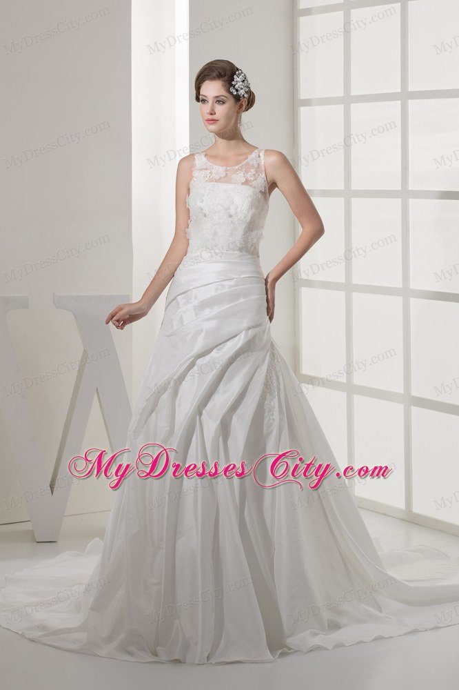 Elegant Lace Appliques Court Train Scoop Neck Wedding Dress