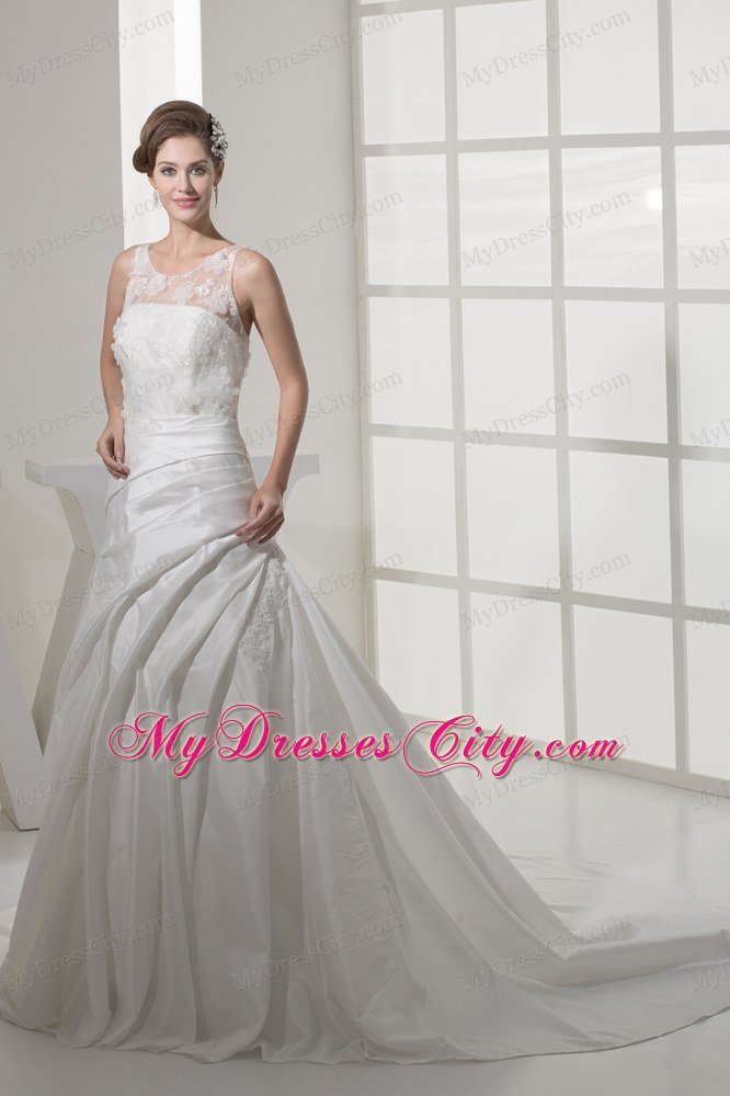 Elegant Lace Appliques Court Train Scoop Neck Wedding Dress