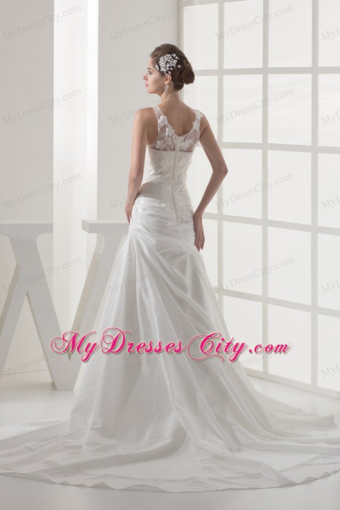 Elegant Lace Appliques Court Train Scoop Neck Wedding Dress