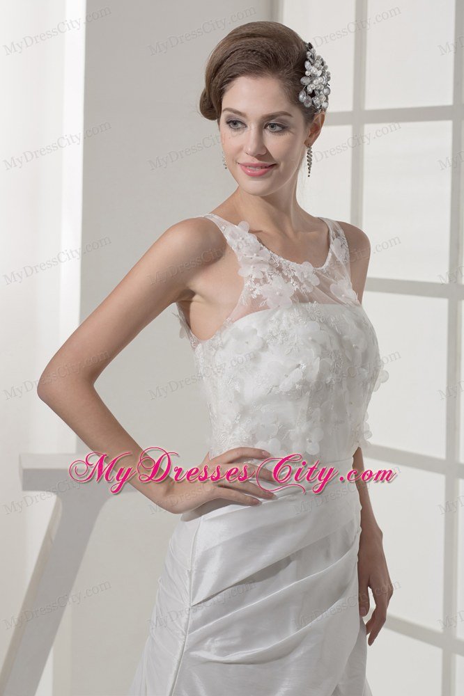 Elegant Lace Appliques Court Train Scoop Neck Wedding Dress