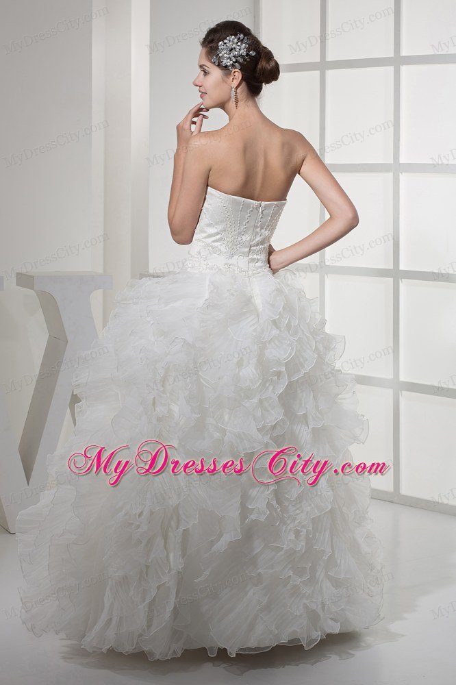 Strapless Ruffles Long A-line Wedding Dress with Beaded Bust