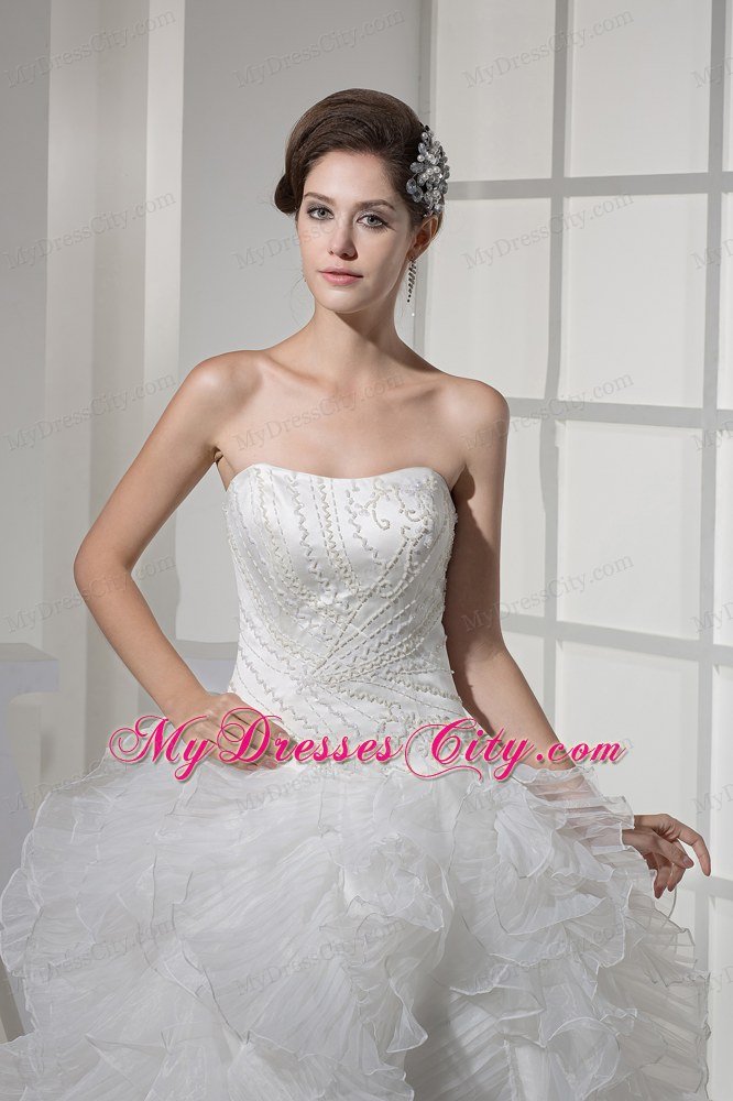 Strapless Ruffles Long A-line Wedding Dress with Beaded Bust