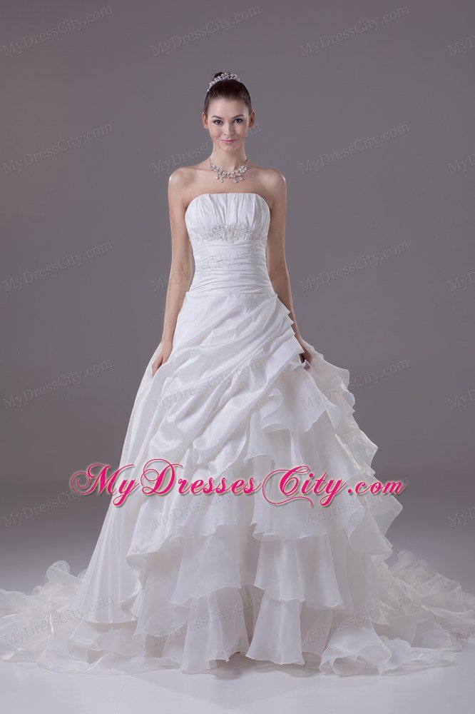 Ruffled Layers Chapel Train Princess Appliques Wedding Dress