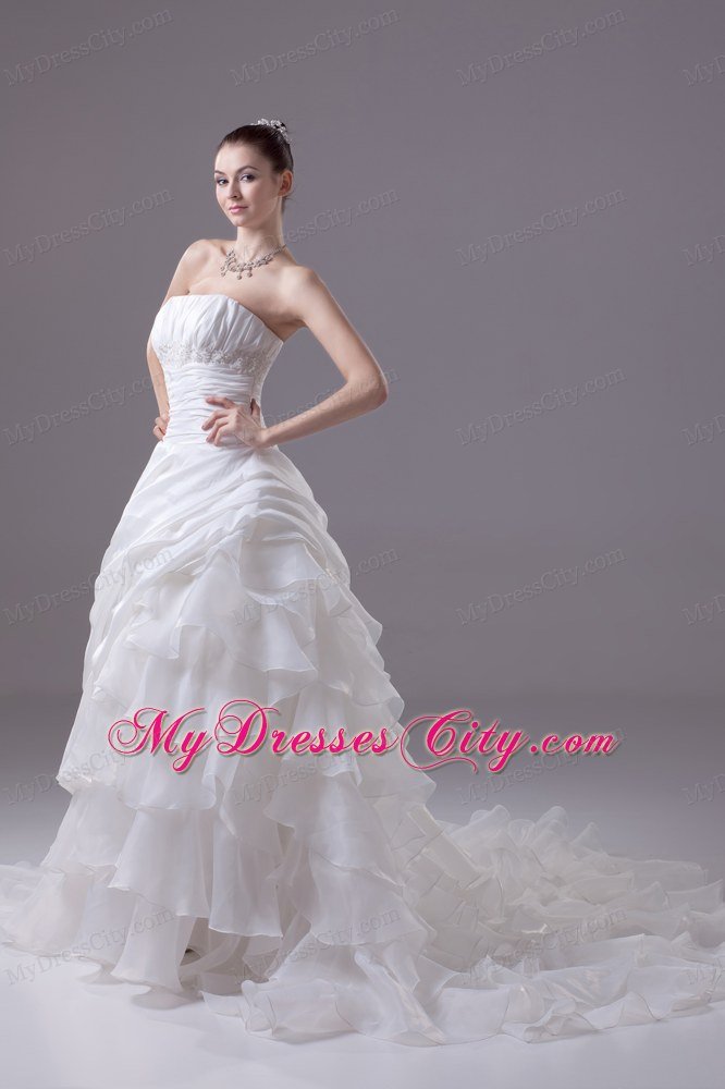 Ruffled Layers Chapel Train Princess Appliques Wedding Dress