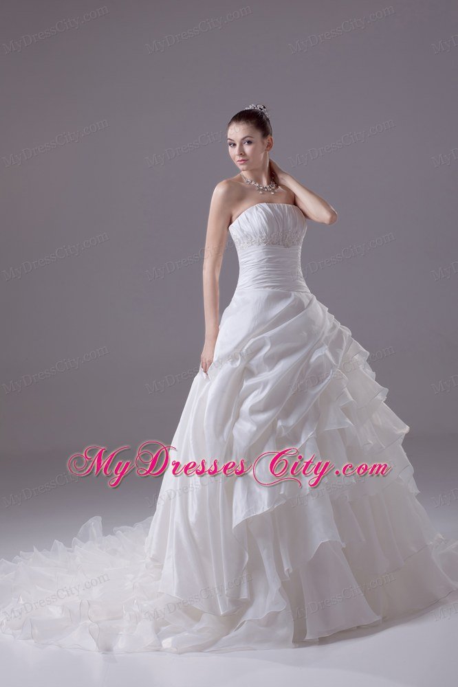 Ruffled Layers Chapel Train Princess Appliques Wedding Dress